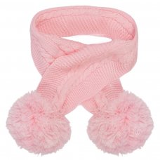 SC12-P: Pink Cable Knit Scarf w/Pom Poms